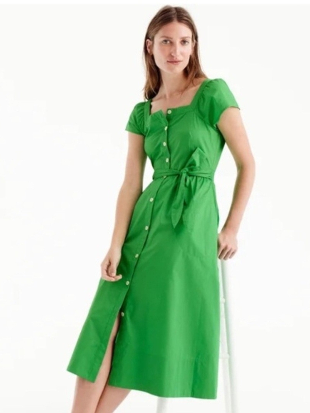 J. Crew Bright Green Button-Front Midi Dress